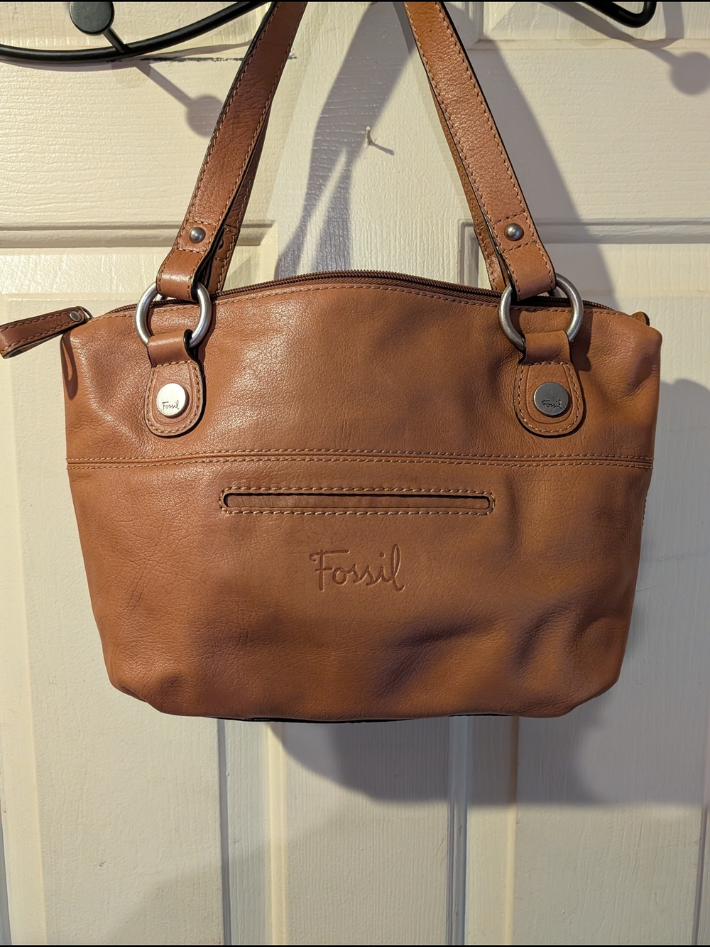 Fossil Brown Leather Shoulder Tote